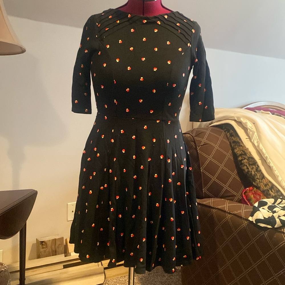 Unique Vintage Black Apple Print Dress
